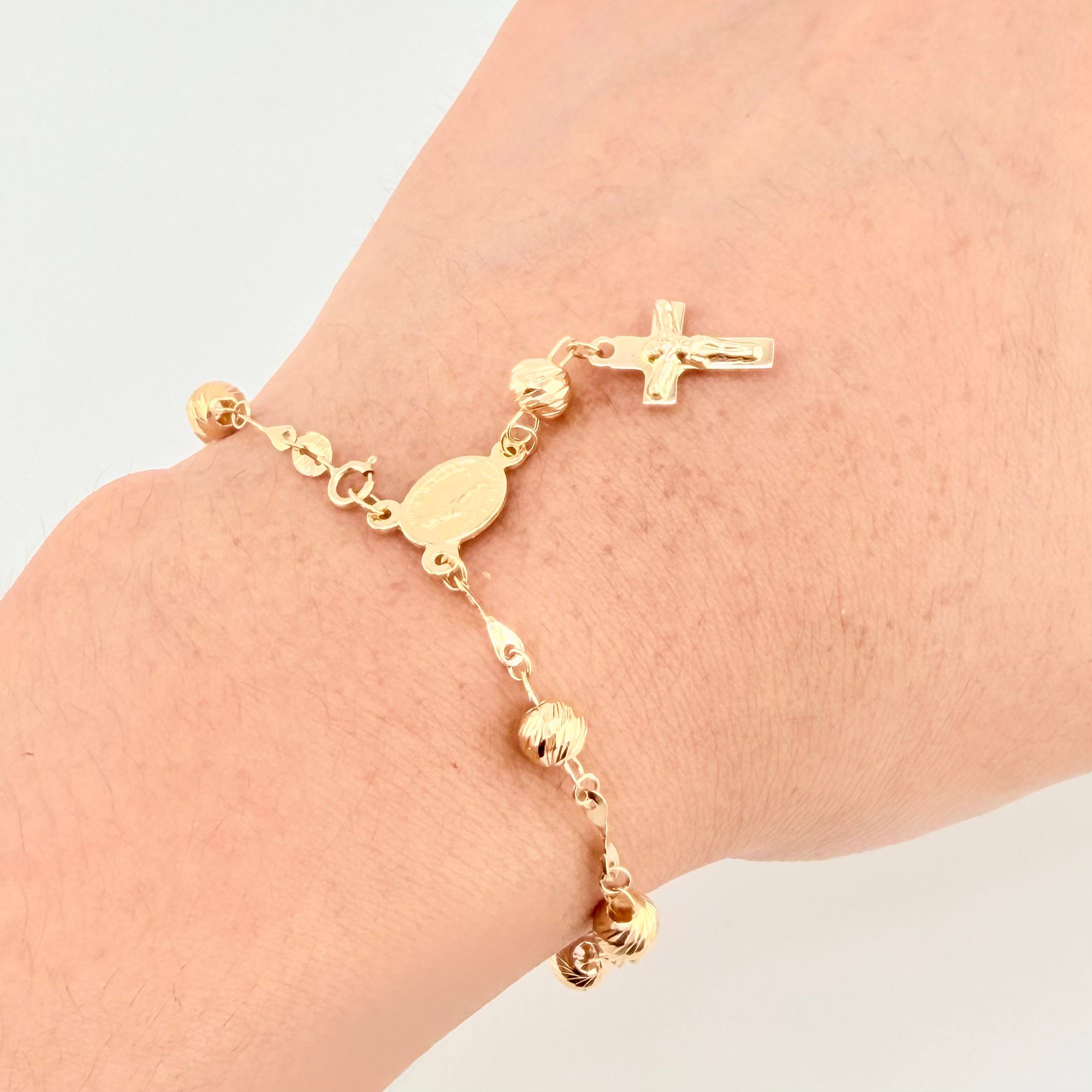 Denario Bracelet Miraculous Virgin Christ Cross 3.85gr / 7 1/2 in / 5mm 18K Yellow Gold *