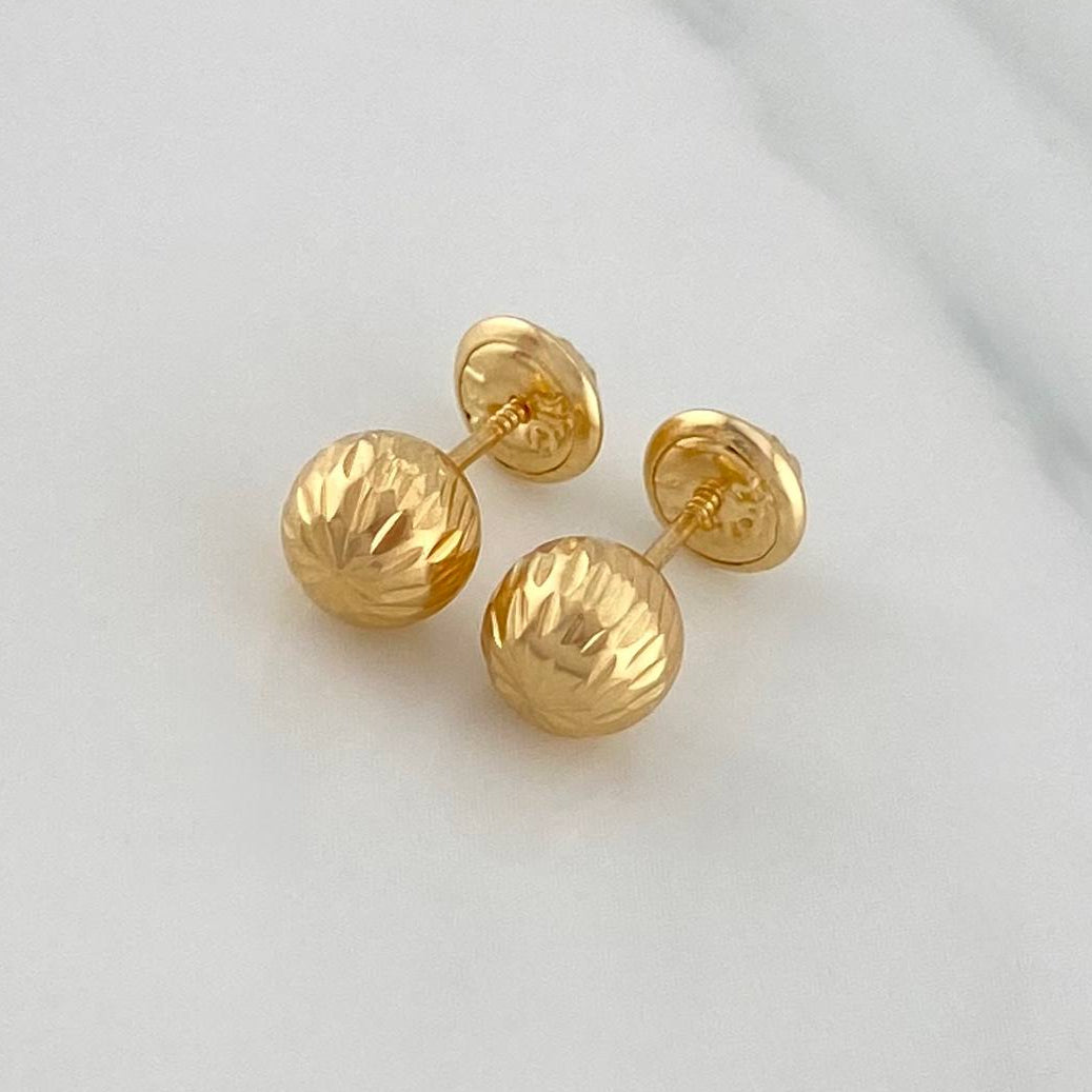 Diamond Cut Bead Stud Earrings 1.15 g / in / 8 mm Yellow Gold 18K