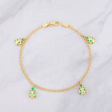 Bracelet Ladybugs Emeralds 44pts 3.95g / 7 3/4 in / 2.2mm Yellow Gold 18K