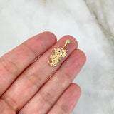 Pendant Seahorse 1.6gr / 2.3cm / Light Blue White Zircons Yellow Gold