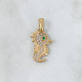 Pendant Seahorse 1.45gr / 2.3cm / White Zircons Yellow Gold Green