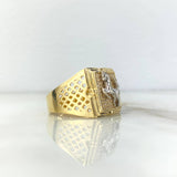 Anillo Cuadrado Caballo 9.25gr / T9 1/2 / Circones Blancos Dos Oros Amarillo Blanco ©