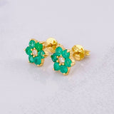 Topos Flor Seis Petalos Esmeraldas 45pts Diamantes 13pts 1.8g / in / 8mm Oro Amarillo 18K