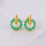 Stud Earrings Circle Dense Emeralds 76pts 4.1g / in / 12.6mm Yellow Gold 18K