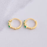 Hoop Earrings Trio Linear Emeralds 31pts 1.7g / 1/2 in 18K Yellow Gold