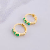 Hoop Earrings Trio Linear Emeralds 31pts 1.7g / 1/2 in 18K Yellow Gold
