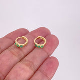Hoop Earrings Trio Linear Emeralds 31pts 1.7g / 1/2 in 18K Yellow Gold