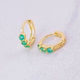 Hoop Earrings Trio Linear Emeralds 31pts 1.7g / 1/2 in 18K Yellow Gold