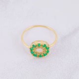 Anillo Circular Esmeraldas 31pts Diamantes 8pts 1.85g / T7 1/2 Oro Amarillo 18K