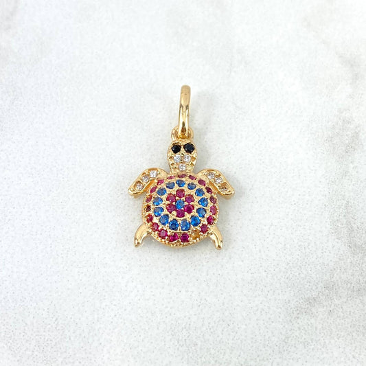 Pendant Turtle 1.6gr / 2cm / Fuchsia Blue Zircons Yellow Gold