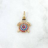 Pendant Turtle 1.6gr / 2cm / Fuchsia Blue Zircons Yellow Gold