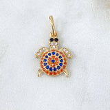 Pendant Turtle 1.6gr / 2cm / Orange Blue Zircons Yellow Gold