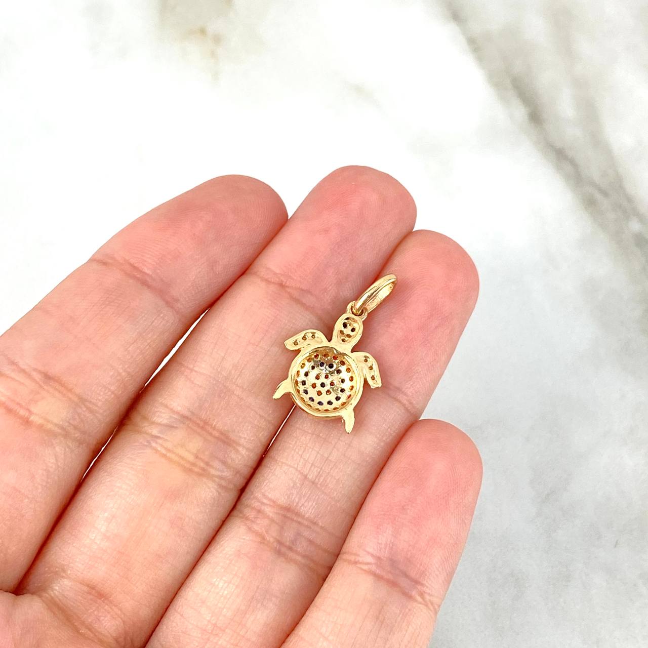 Pendant Turtle 1.6gr / 2cm / Orange Blue Zircons Yellow Gold