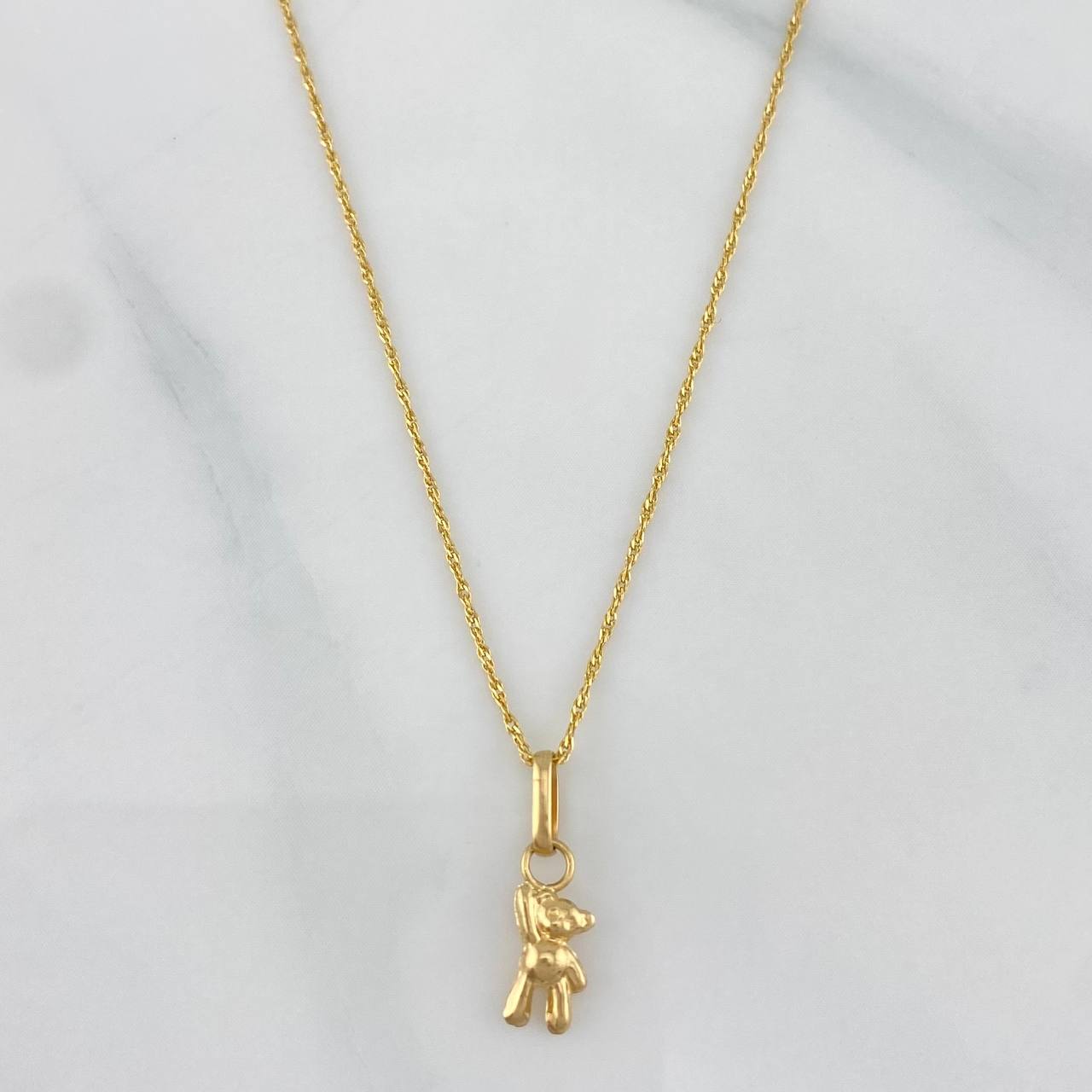 Set Singapore Chain + Pendant Bear / 1.25gr / 15 3/4 in Yellow Gold 18K