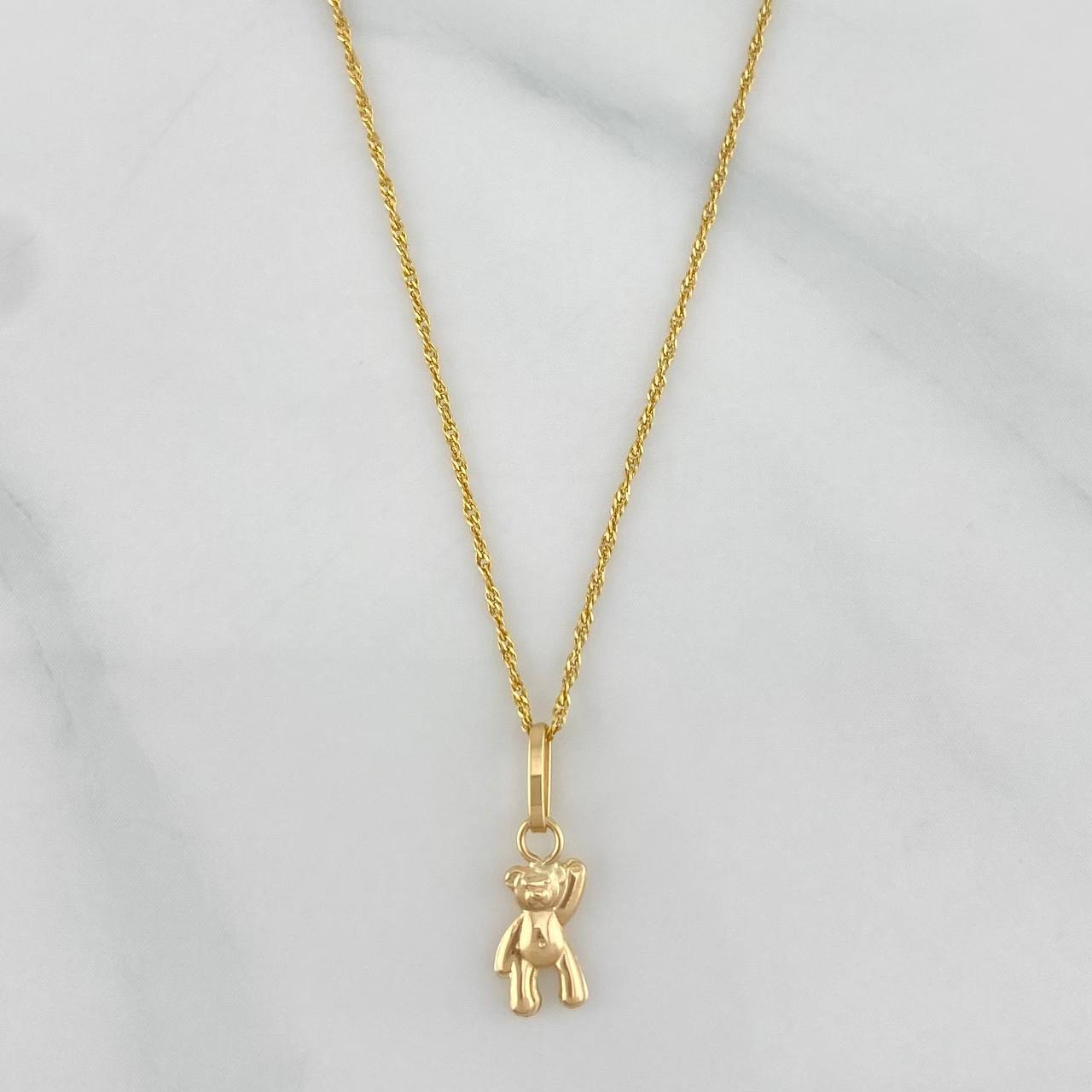 Set Singapore Chain + Pendant Bear / 1.35gr / 17 3/4 in Yellow Gold 18K