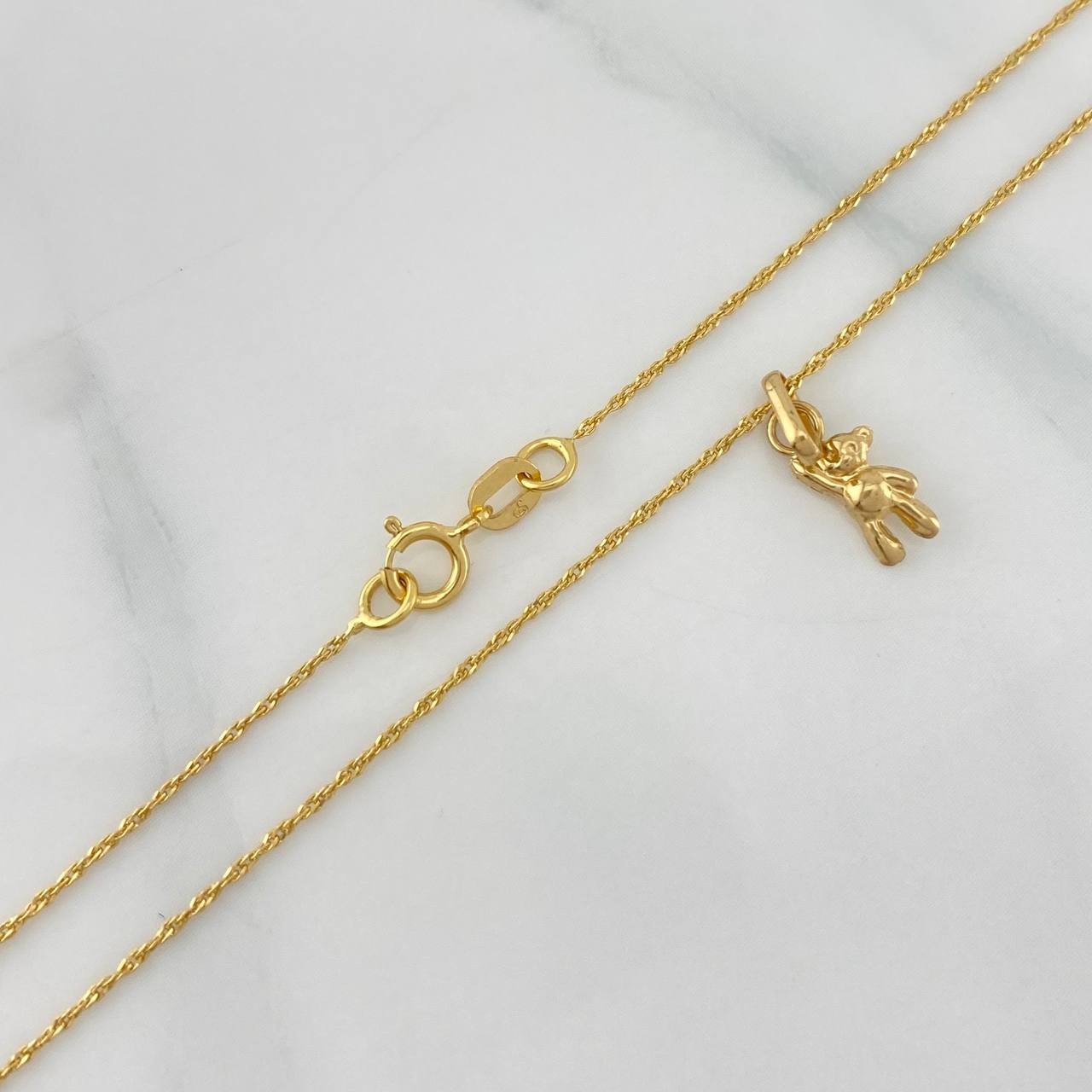 Set Singapore Chain + Pendant Bear / 1.25gr / 15 3/4 in Yellow Gold 18K
