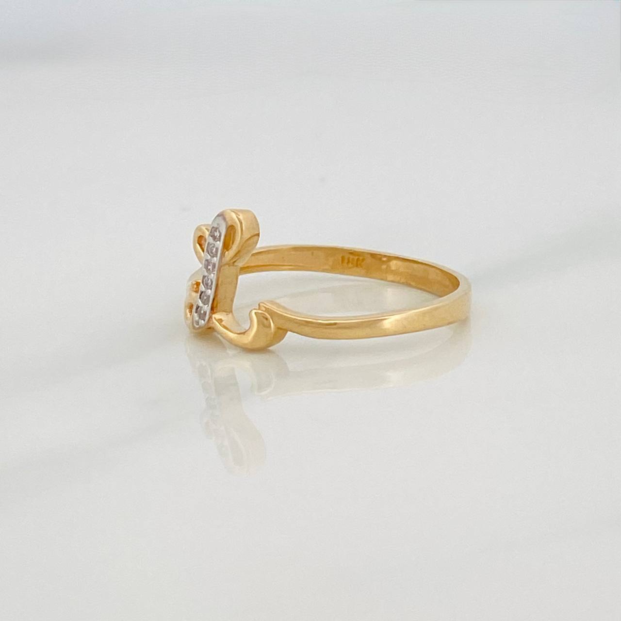 Anillo Letra L 1.8g / TT7 1/2 Dos Oros Amarillo Blanco 18K