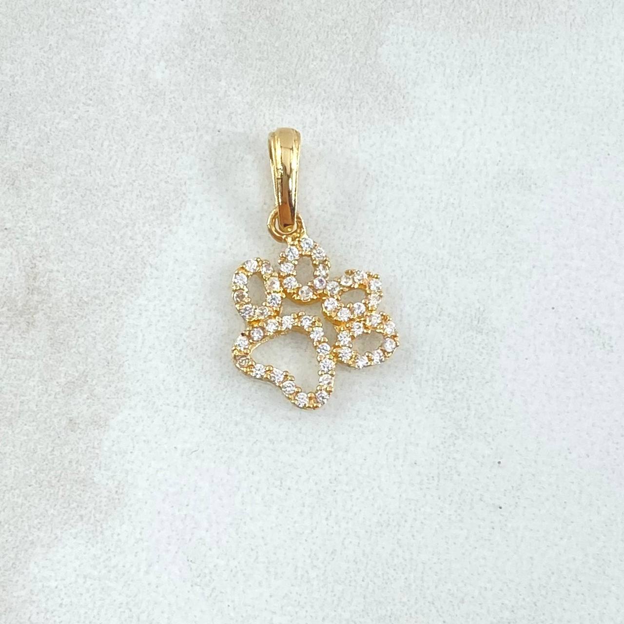 Dije Huella 0.9gr / 2cm / Circones Blancos Oro Amarillo 18K