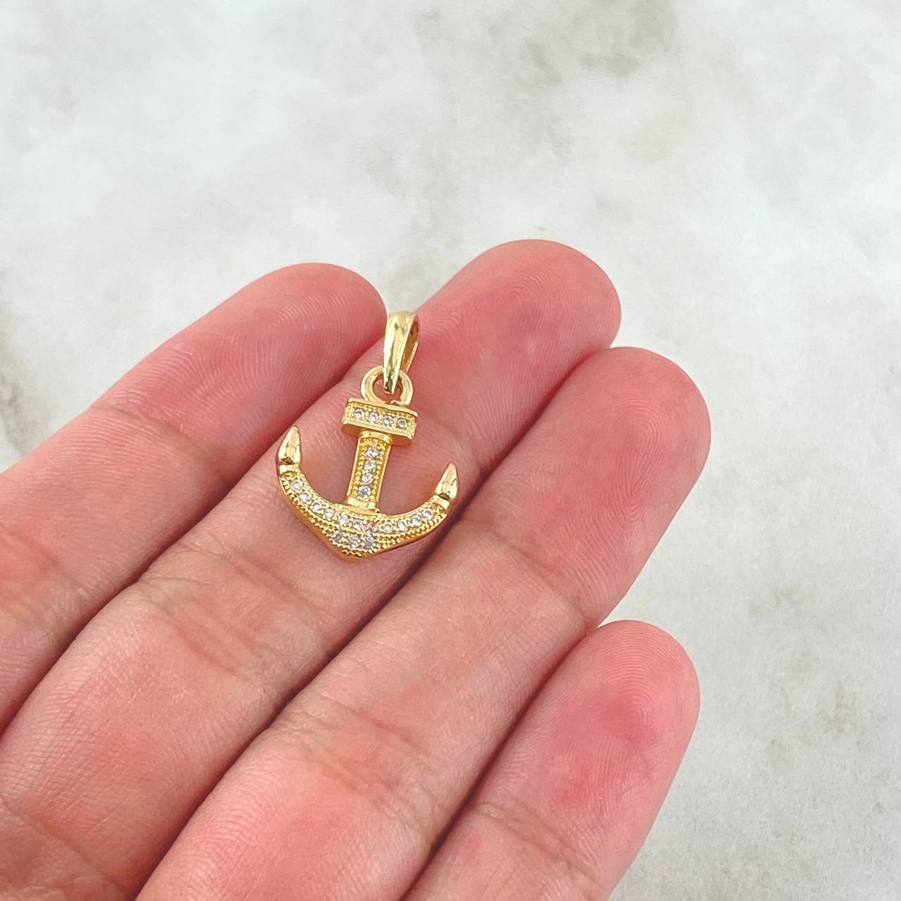 Pendant Anchor 1.65gr / 2.3cm / White Zirconia 18K Yellow Gold