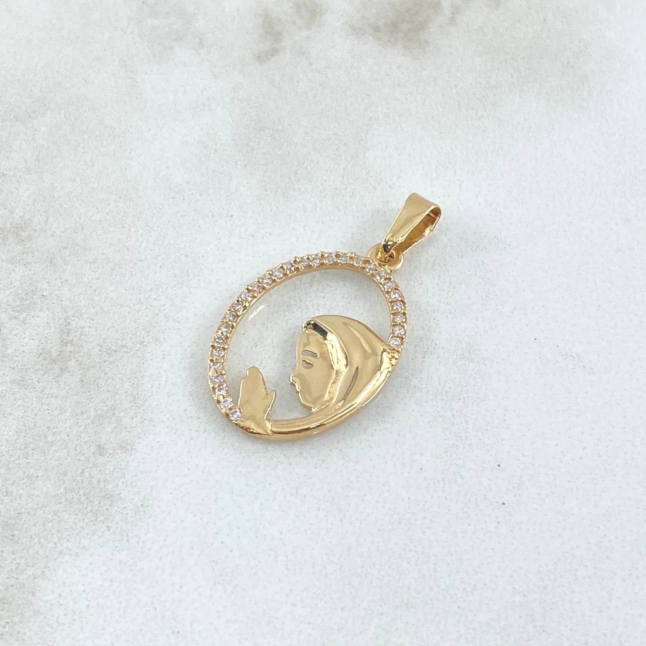Pendant Virgin Mary Flowered Circle 1.25gr / 2.7cm / White Zirconia 18K Yellow Gold