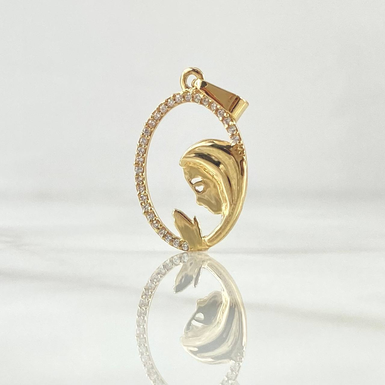 Pendant Virgin Mary Flowered Circle 1.25gr / 2.7cm / White Zirconia 18K Yellow Gold