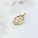 Dije Virgen Maria Circulo Floreado 1gr / 2.4cm / Circones Multicolor Oro Amarillo 18K