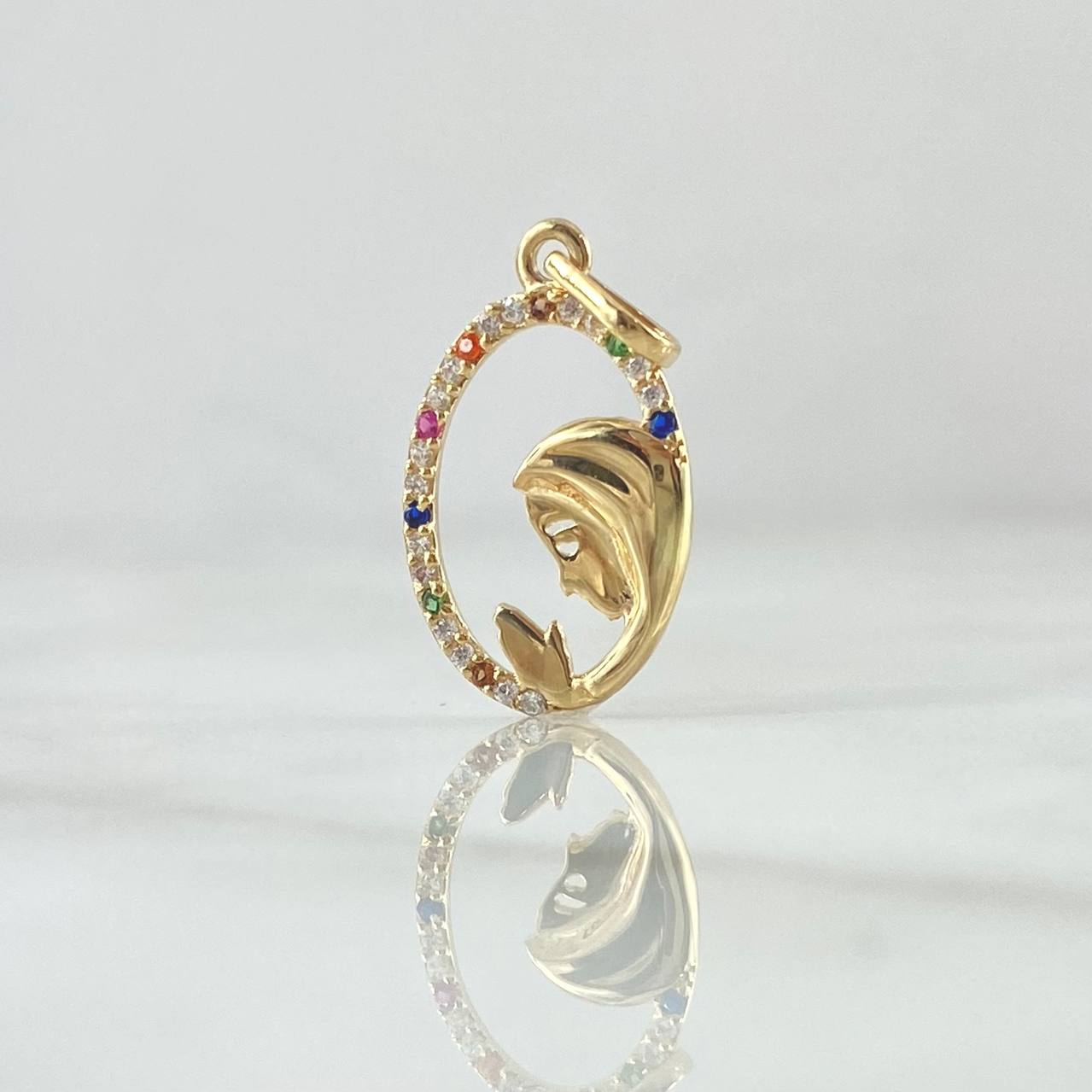 Dije Virgen Maria Circulo Floreado 1gr / 2.4cm / Circones Multicolor Oro Amarillo 18K