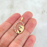Dije Virgen Maria Circulo Floreado 1.25gr / 2.8cm / Circones Multicolor Oro Amarillo 18K