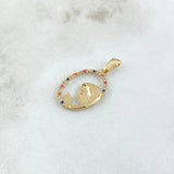Dije Virgen Maria Circulo Floreado 1.25gr / 2.8cm / Circones Multicolor Oro Amarillo 18K