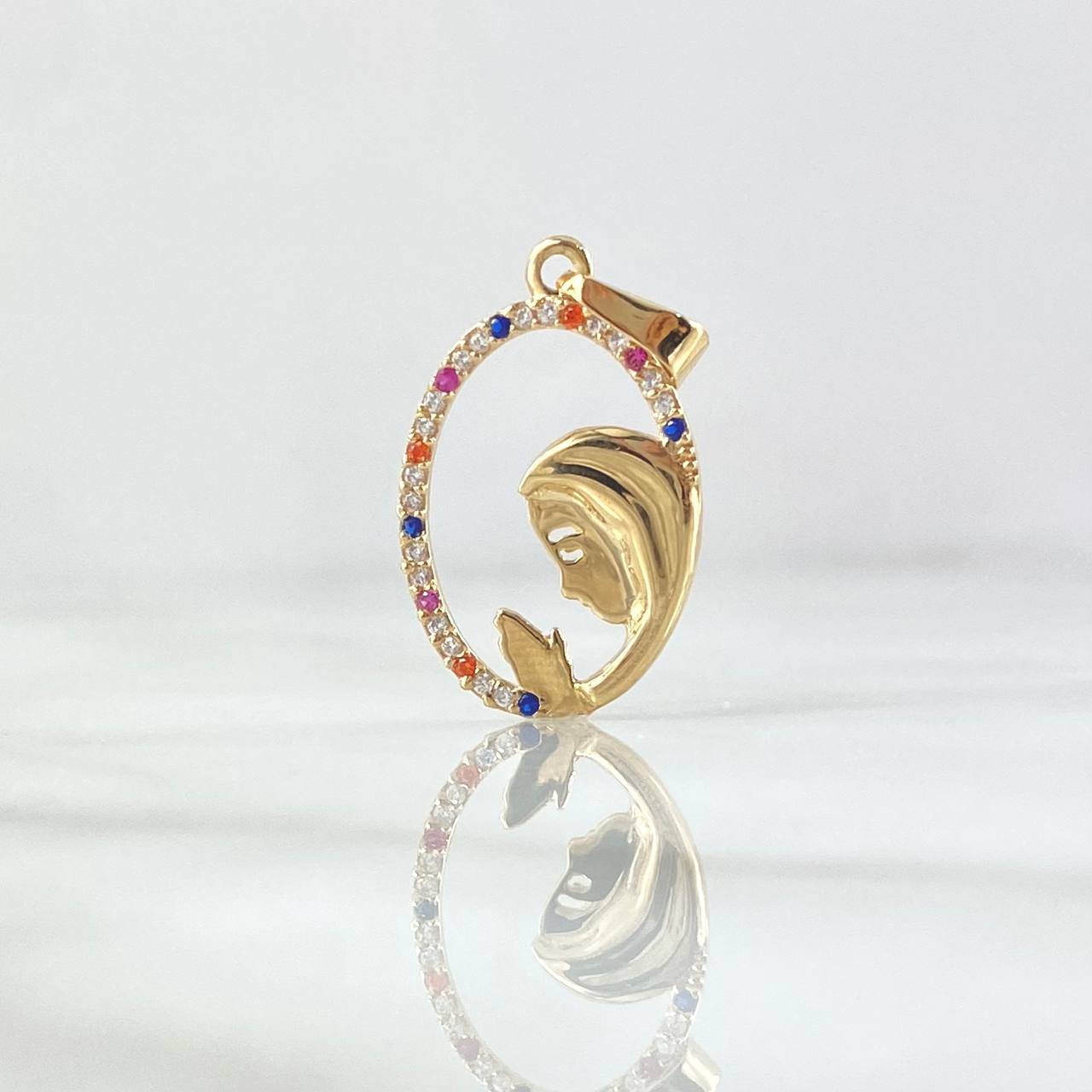 Dije Virgen Maria Circulo Floreado 1.25gr / 2.8cm / Circones Multicolor Oro Amarillo 18K