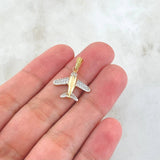 Dije Avión 1.35gr / 2.2cm / Circones Blancos Dos Oros Amarillo Blanco 18K