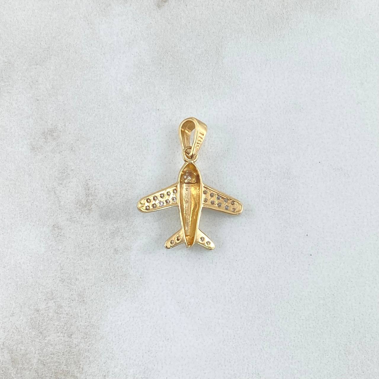 Dije Avión 1.35gr / 2.2cm / Circones Blancos Dos Oros Amarillo Blanco 18K