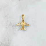 Dije Avión 1.35gr / 2.2cm / Circones Blancos Dos Oros Amarillo Blanco 18K