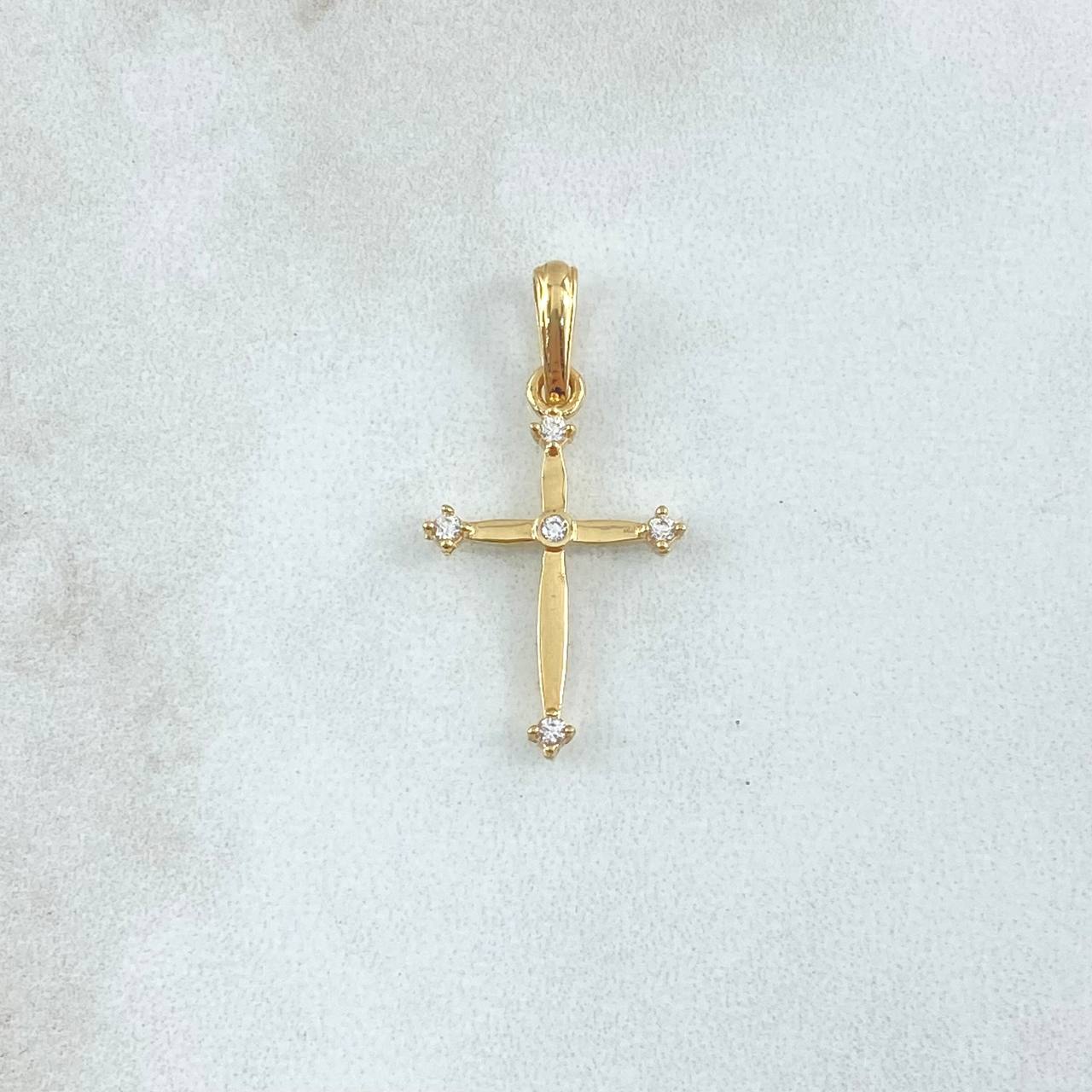 Dije Crúz Puntas Abultadas 1gr / 2.6cm / Circones Blancos Oro Amarillo 18K