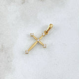 Dije Crúz Puntas Abultadas 1gr / 2.6cm / Circones Blancos Oro Amarillo 18K