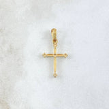 Dije Crúz Puntas Abultadas 1gr / 2.6cm / Circones Blancos Oro Amarillo 18K