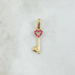 Pendant Hollow Heart Key 0.75gr / 2.6cm / Fuchsia Zircons 18K Yellow Gold