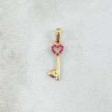 Pendant Hollow Heart Key 0.75gr / 2.6cm / Fuchsia Zircons 18K Yellow Gold