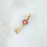 Pendant Hollow Heart Key 0.75gr / 2.6cm / Fuchsia Zircons 18K Yellow Gold
