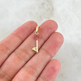 Pendant Hollow Heart Key 0.75gr / 2.6cm / Fuchsia Zircons 18K Yellow Gold