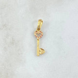 Pendant Hollow Heart Key 0.75gr / 2.6cm / Fuchsia Zircons 18K Yellow Gold
