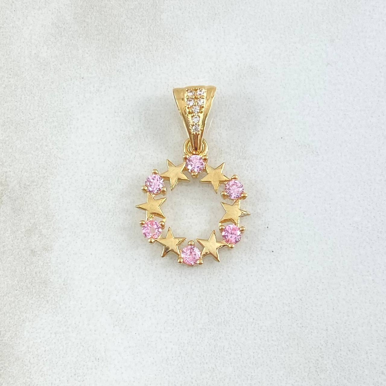Pendant Star-Shaped Hoop 1.85gr / 2.5cm / White Zircons Pink 18K Yellow Gold
