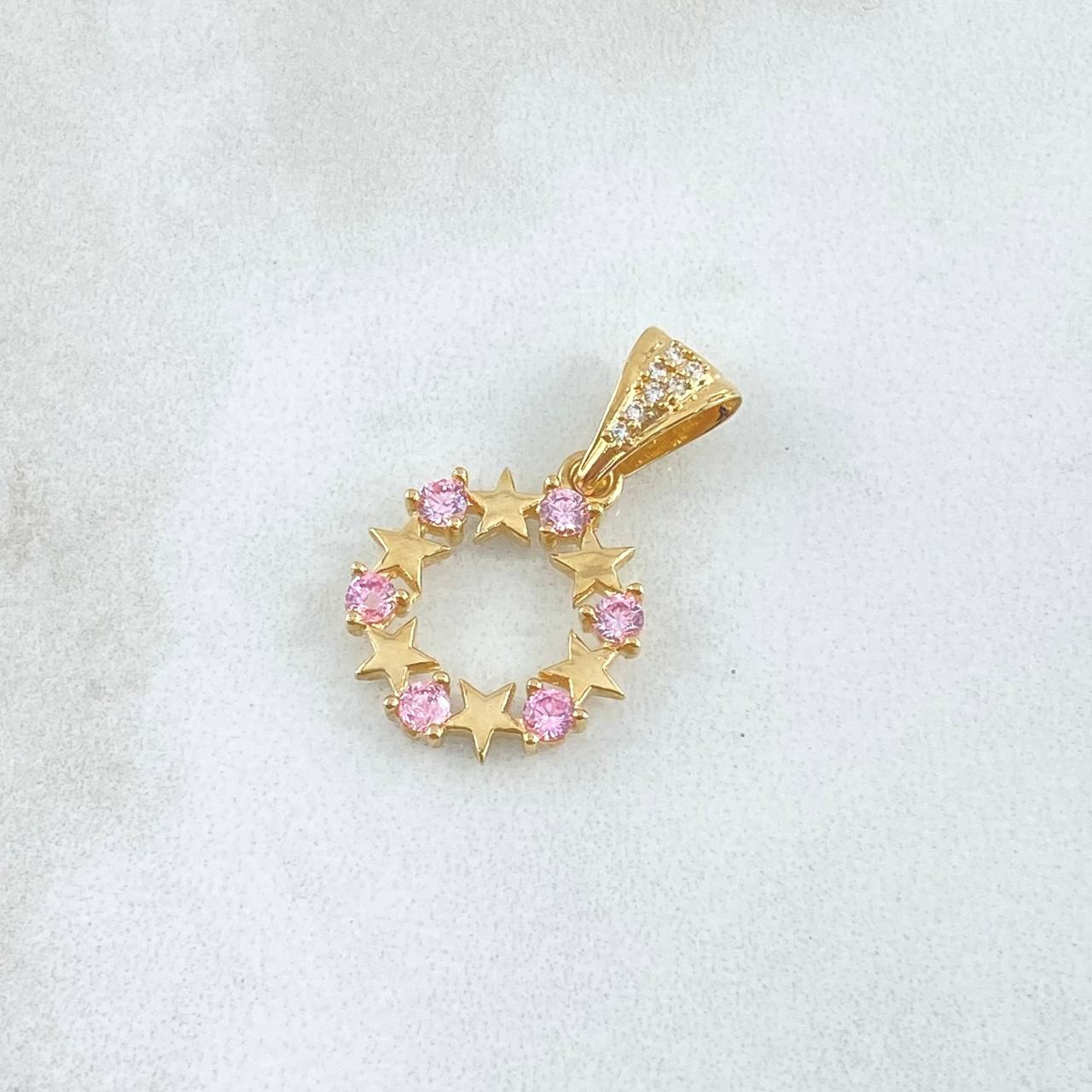 Pendant Star-Shaped Hoop 1.85gr / 2.5cm / White Zircons Pink 18K Yellow Gold
