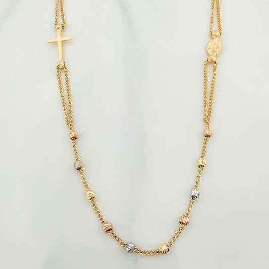 Cadena Denario virgen de la milagrosa 3.85g / 18 in / 2.6mm Tres Oros 18K