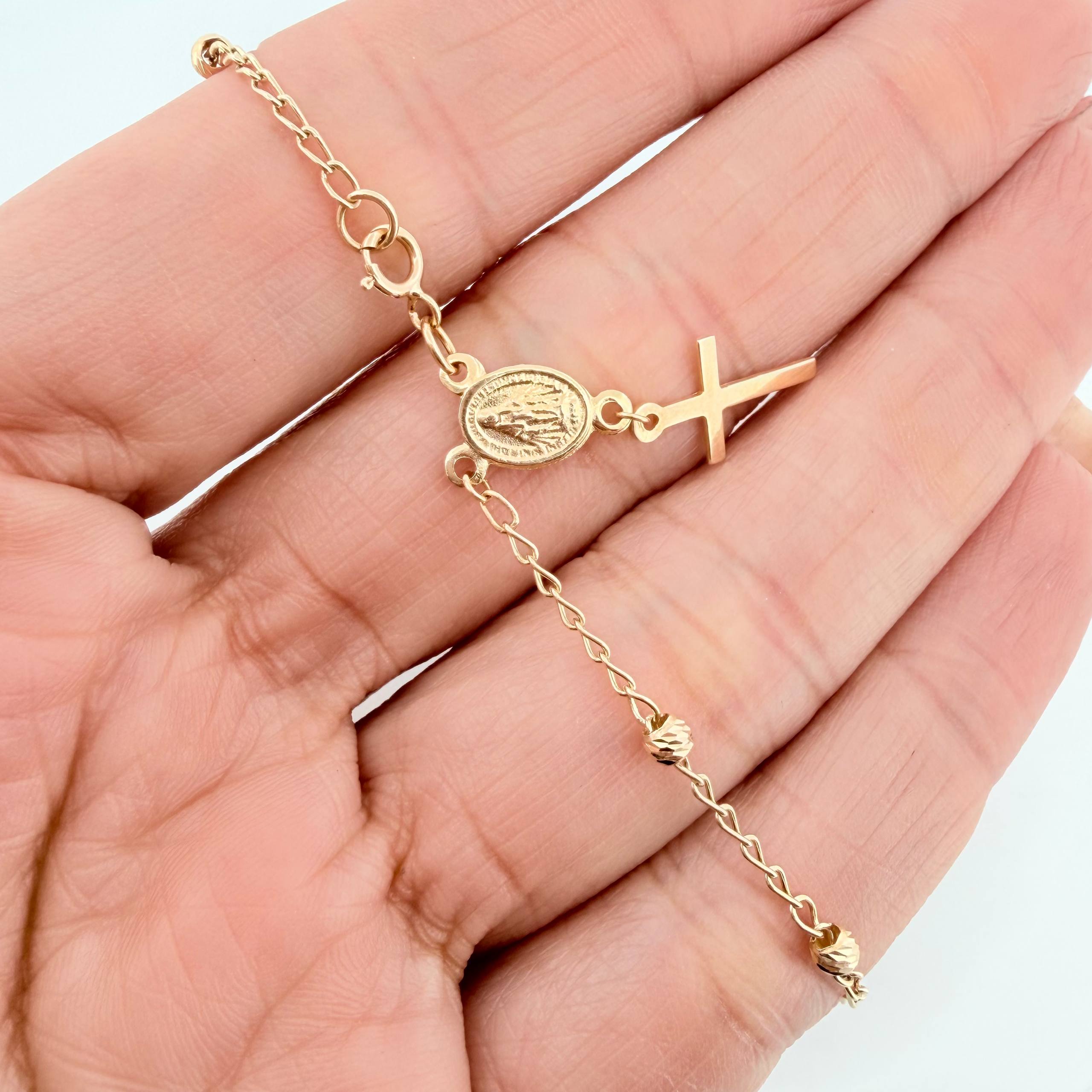 Pulso Denario virgen milagrosa 2.3g / 7 3/4 in / 3mm Tres Oros 18K