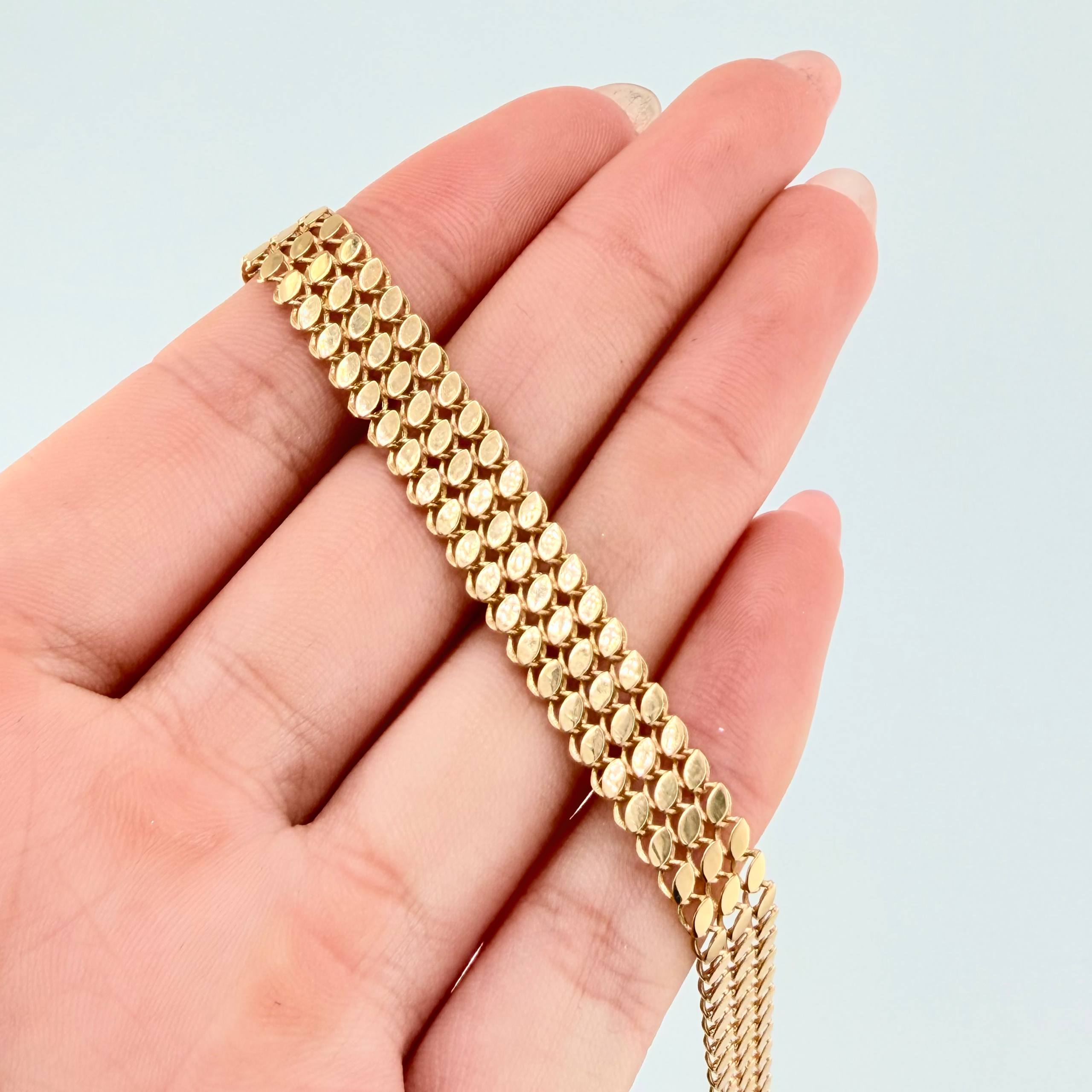 Pulso Hojas Triple Espiga 7.15gr / 8 in / 8.5mm Oro Amarillo +3 18K ©