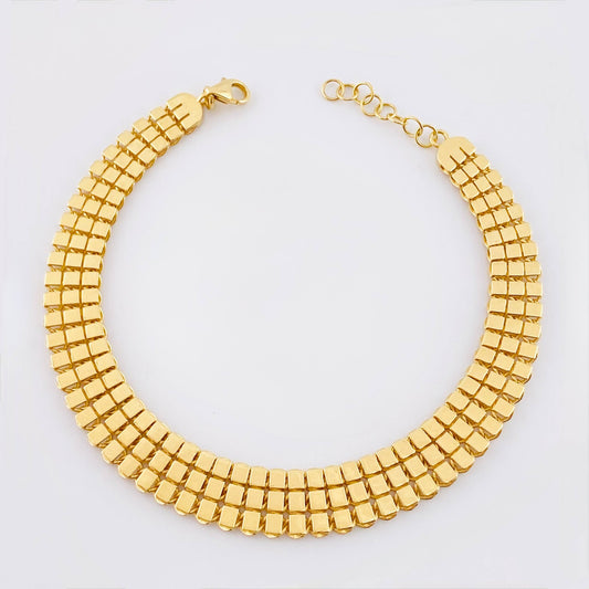 Pulso Cuadros Triple Espiga 9gr / 7 3/4 in / 8.9mm Oro Amarillo +3 18K *