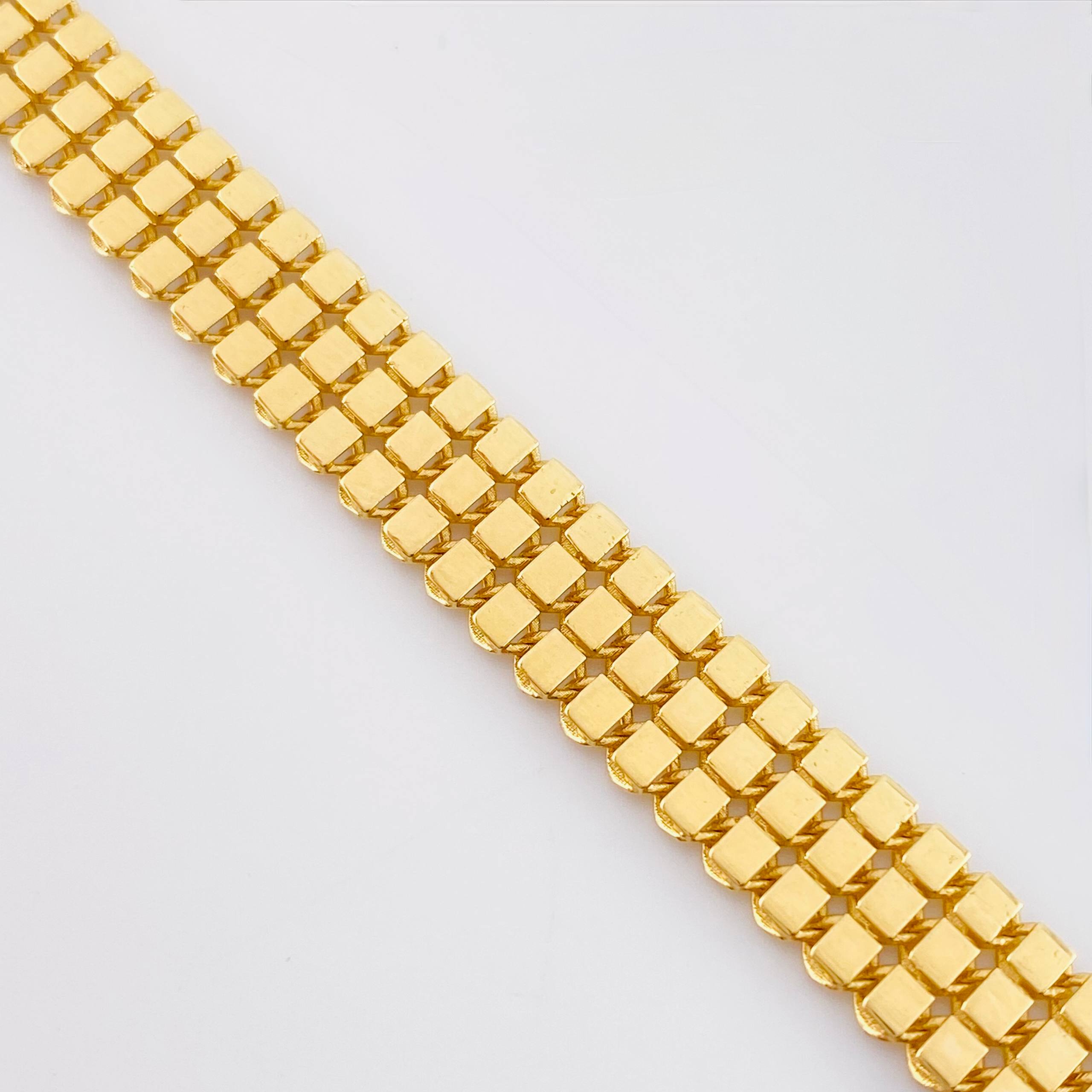 Pulso Cuadros Triple Espiga 9gr / 7 3/4 in / 8.9mm Oro Amarillo +3 18K *