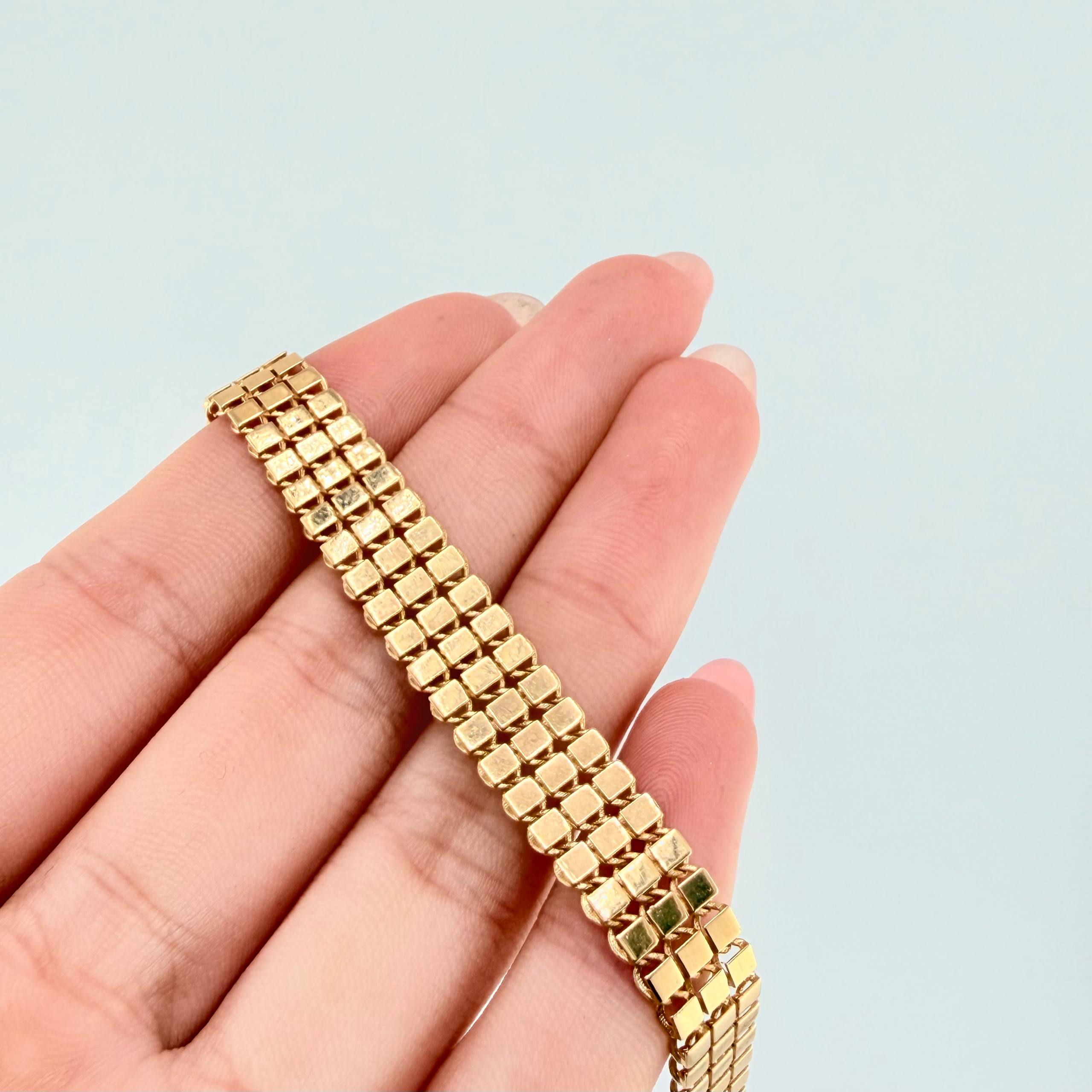 Pulso Cuadros Triple Espiga 9gr / 7 3/4 in / 8.9mm Oro Amarillo +3 18K *