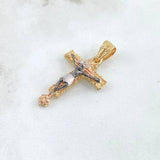 Dije Crúz Señor de los Milagros 5.45gr / 3.7cm / Relieve Circones Blancos Tres Oros 18K